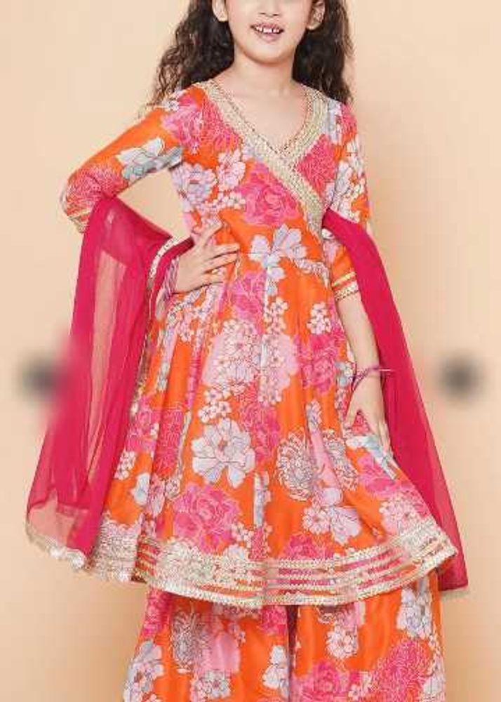 Vibrant Floral Kids Angrakha Kurta Set
