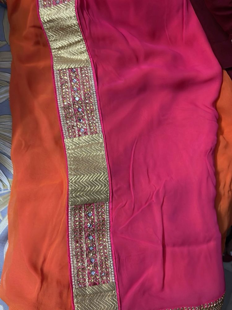 Vibrant Pink &amp; Orange Saree
