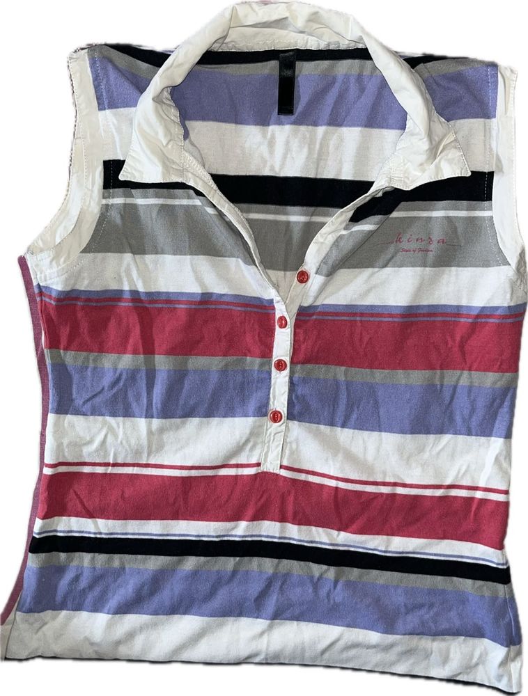 Striped Sleeveless Polo Shirt
