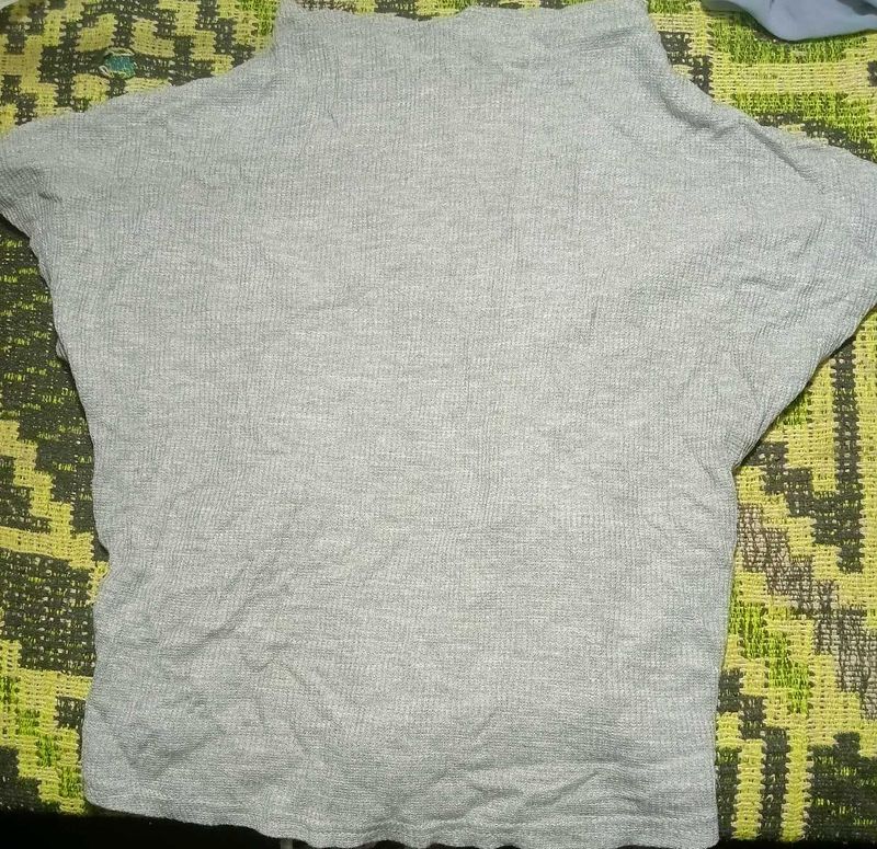 Grey Ribbed Mock Neck Top