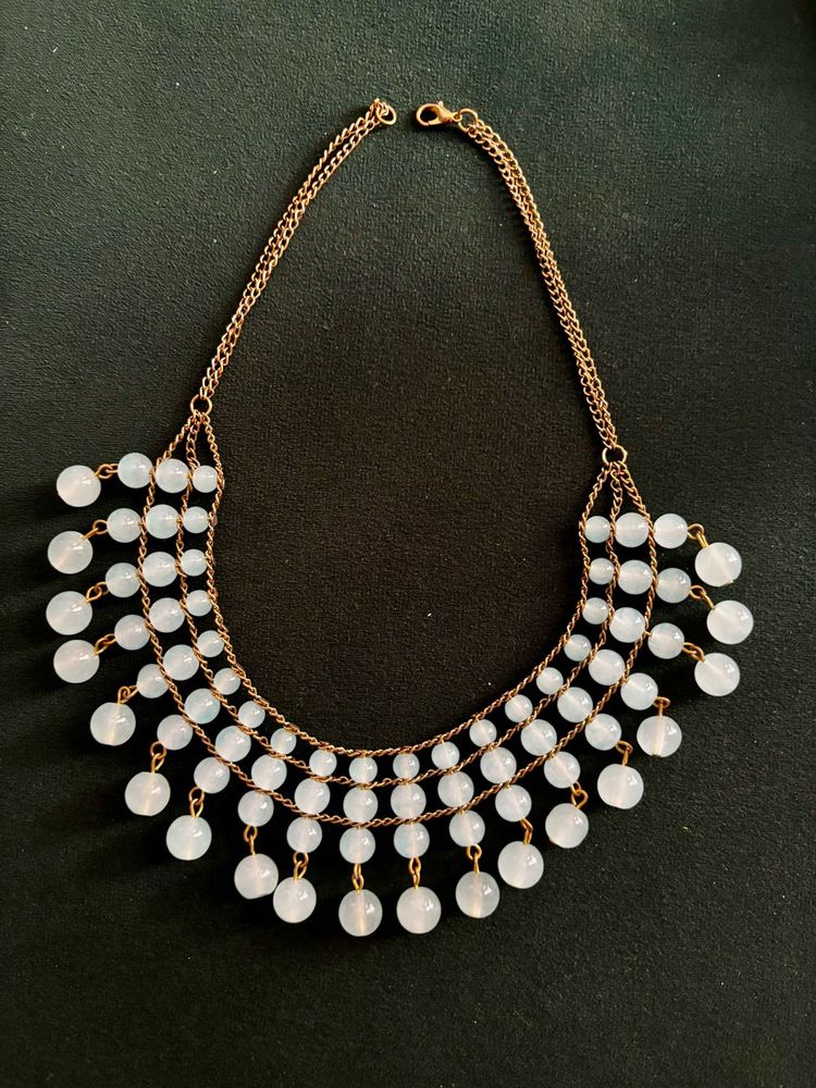 Elegant Beaded Choker Necklace - light blue