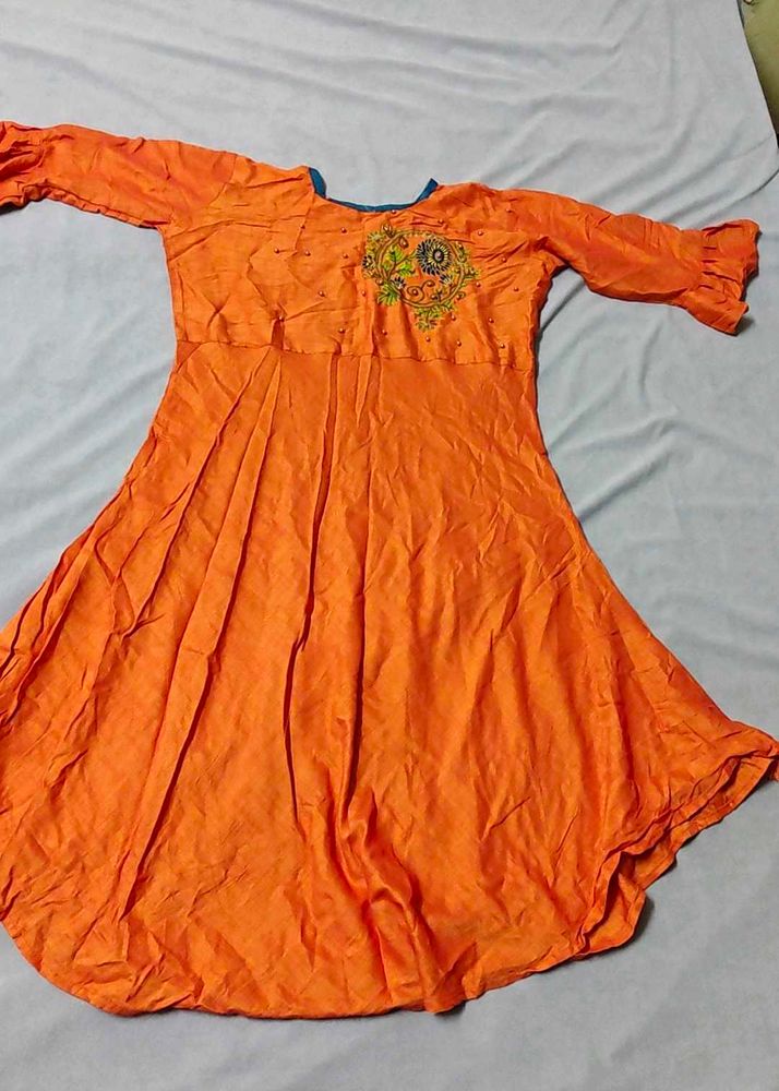 Vibrant Orange Kurta with Embroidery