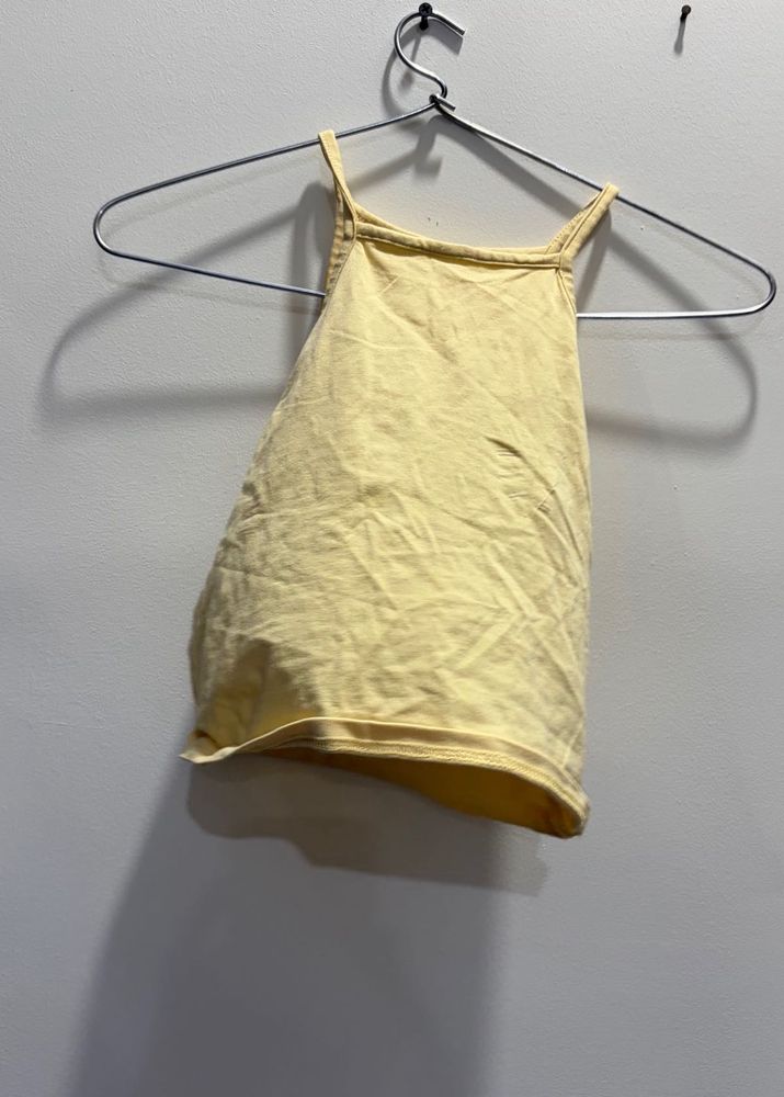 butter yellow lightweight halter neck top