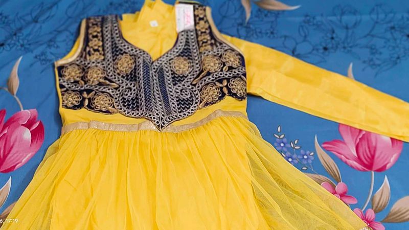 Vibrant Yellow Embroidered Kids Frock