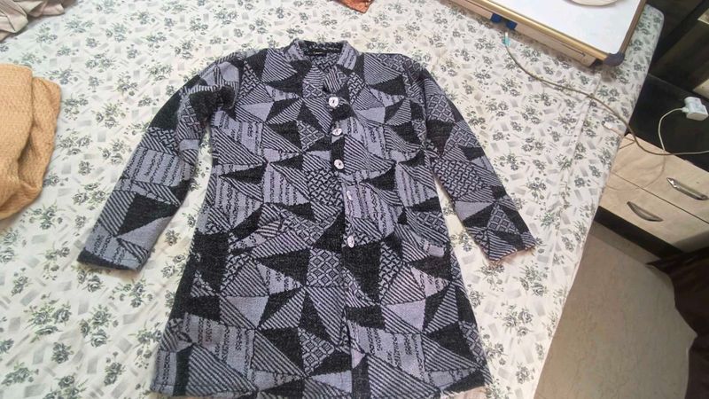 Geometric Print Button-Up Cardigan