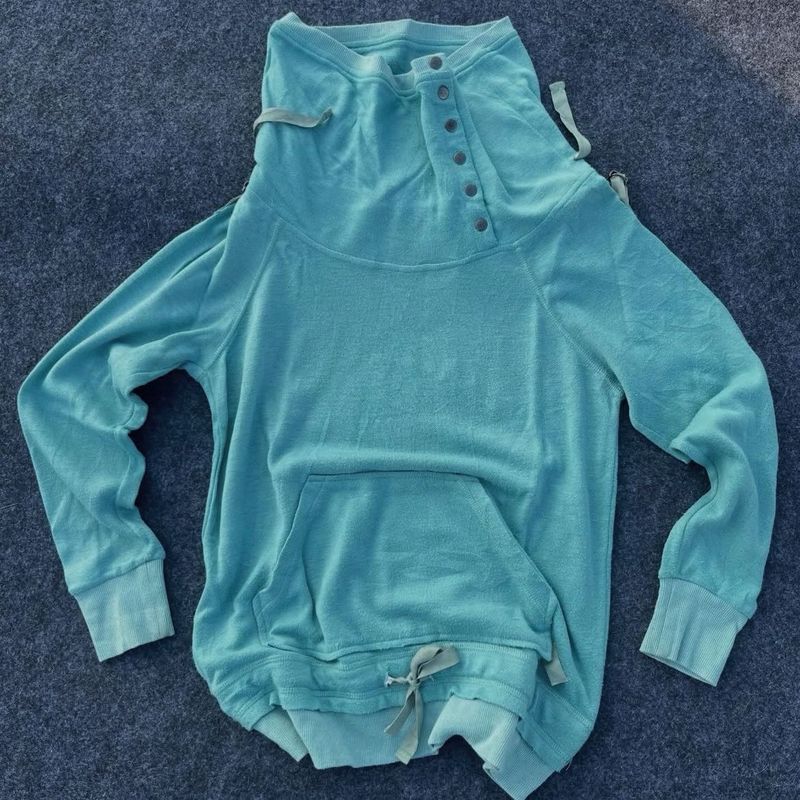 Cozy Teal Hoodie with Funnel Neck