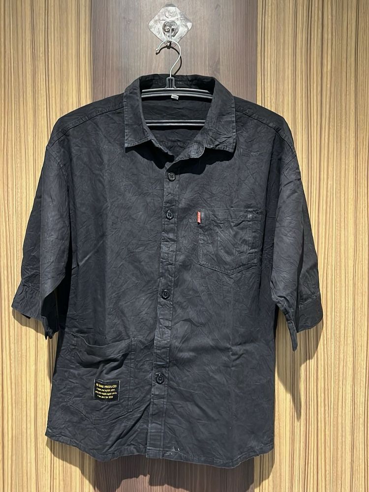 Stylish Black Short Sleeve Button-Up Shirt