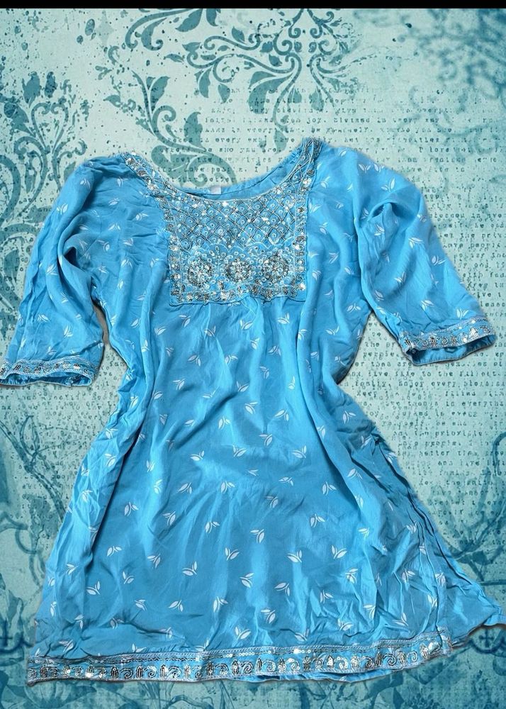 Y2K AQUA BLUE CHAT-PATE MERMAID KURTI 🧜‍♀️💙✨
