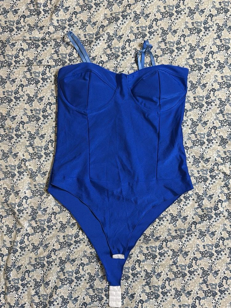 Blue Sleeveless Corset style Bodysuit