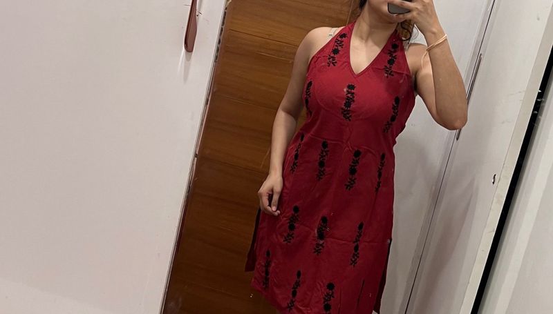 Stylish Red Embroidered Kurta