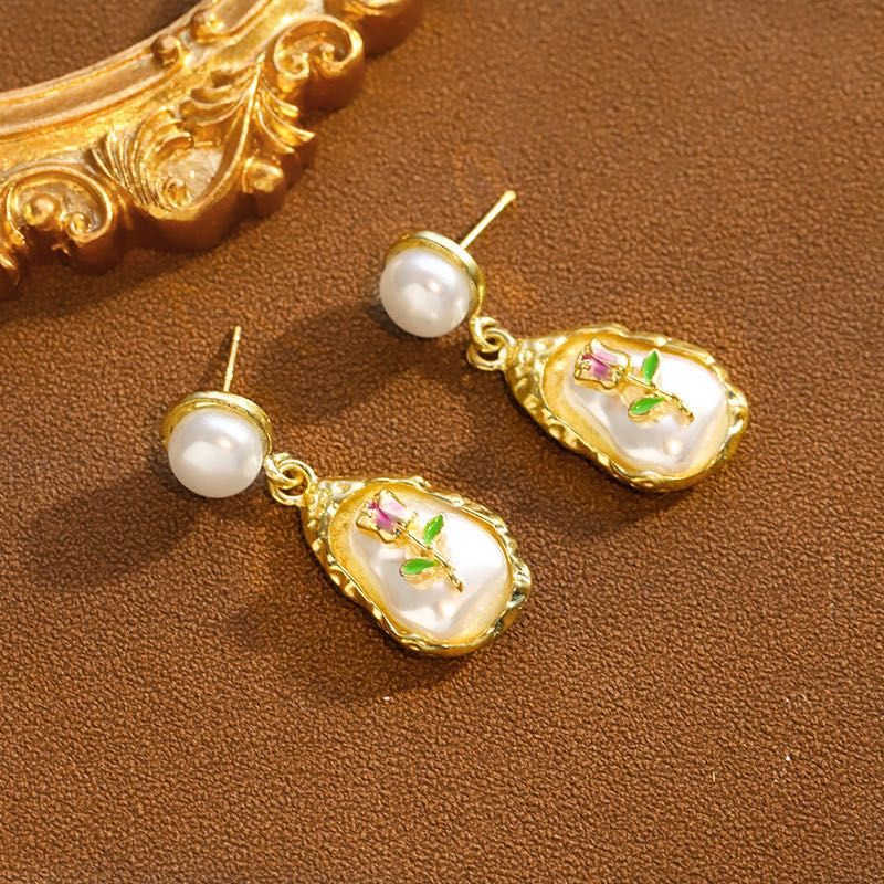 Elegant Pearl Rose Drop Earrings