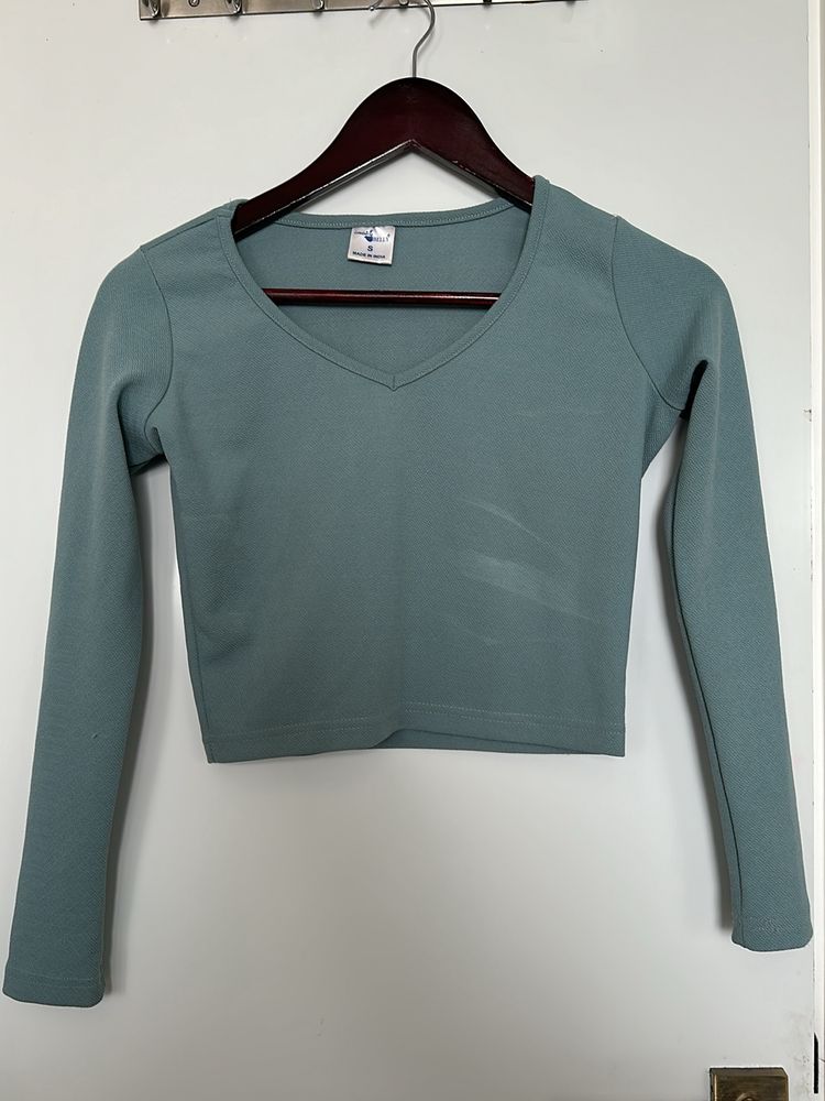 Aqua Long Sleeve Crop Top