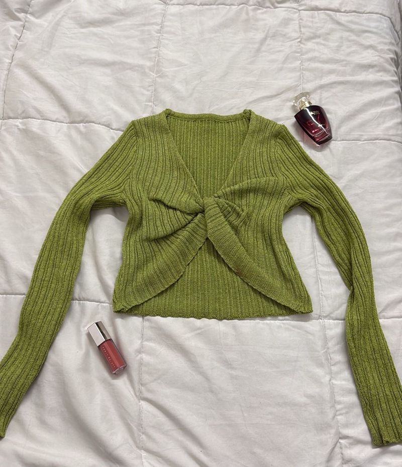 Savana Green Ribbed Twist Front Top