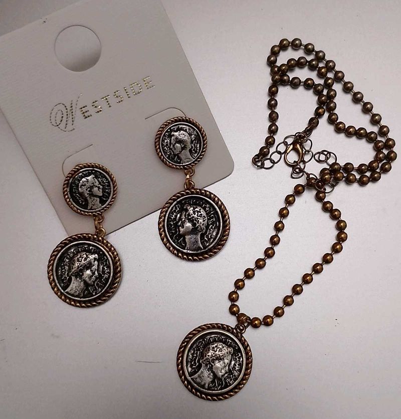 Vintage Coin Pendant Necklace &amp; Earrings Set