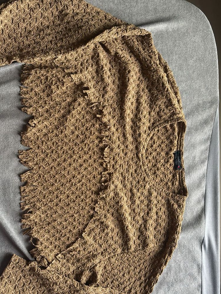 Brown Textured Cropped Top