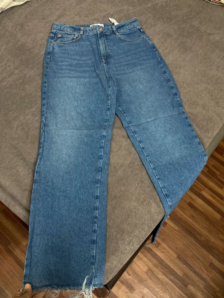 ZARA Stylish Blue Wide Leg Jeans