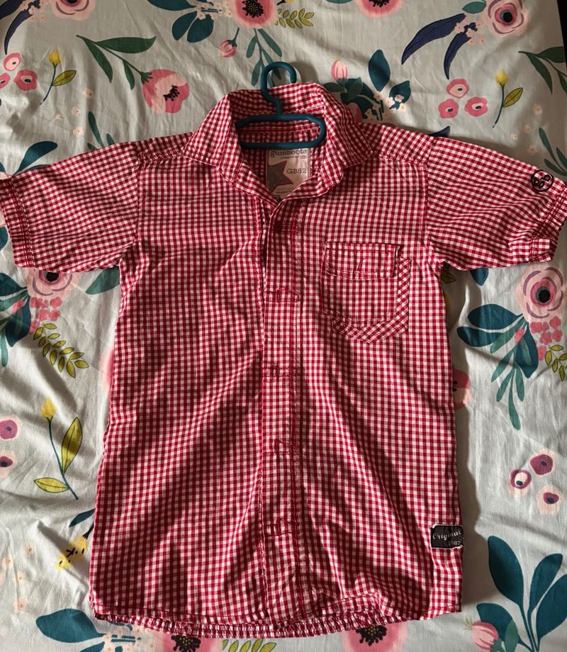 Red Gingham Short Sleeve Button up Shirt