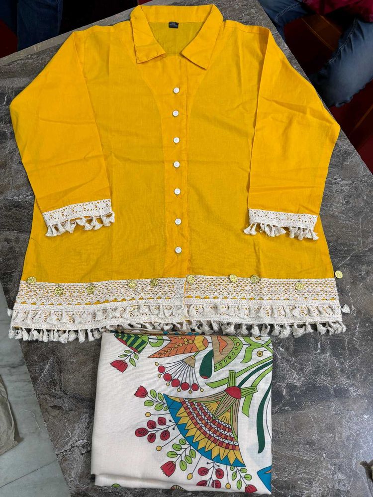 Yellow Cotton Kurti Set