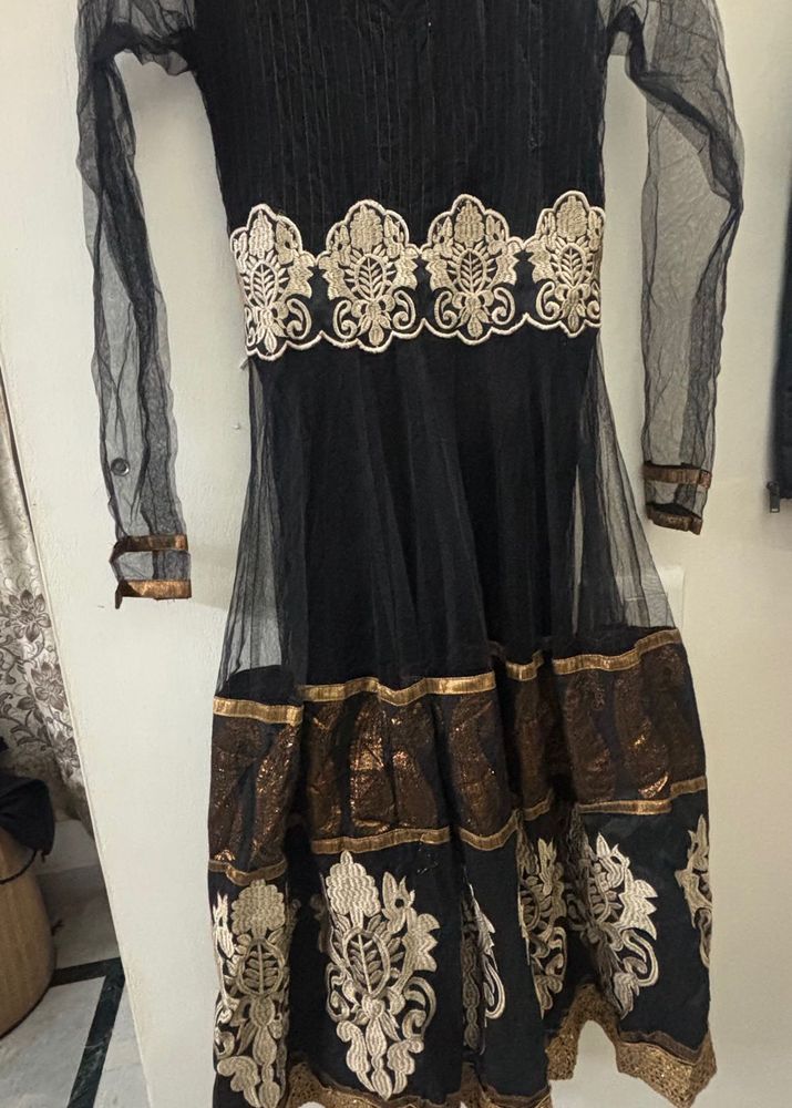 Elegant Black Embroidered Kurta Churidar