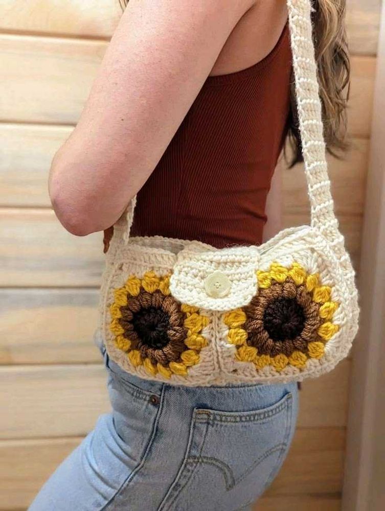 Crocheted Sunflower Shoulder Bag