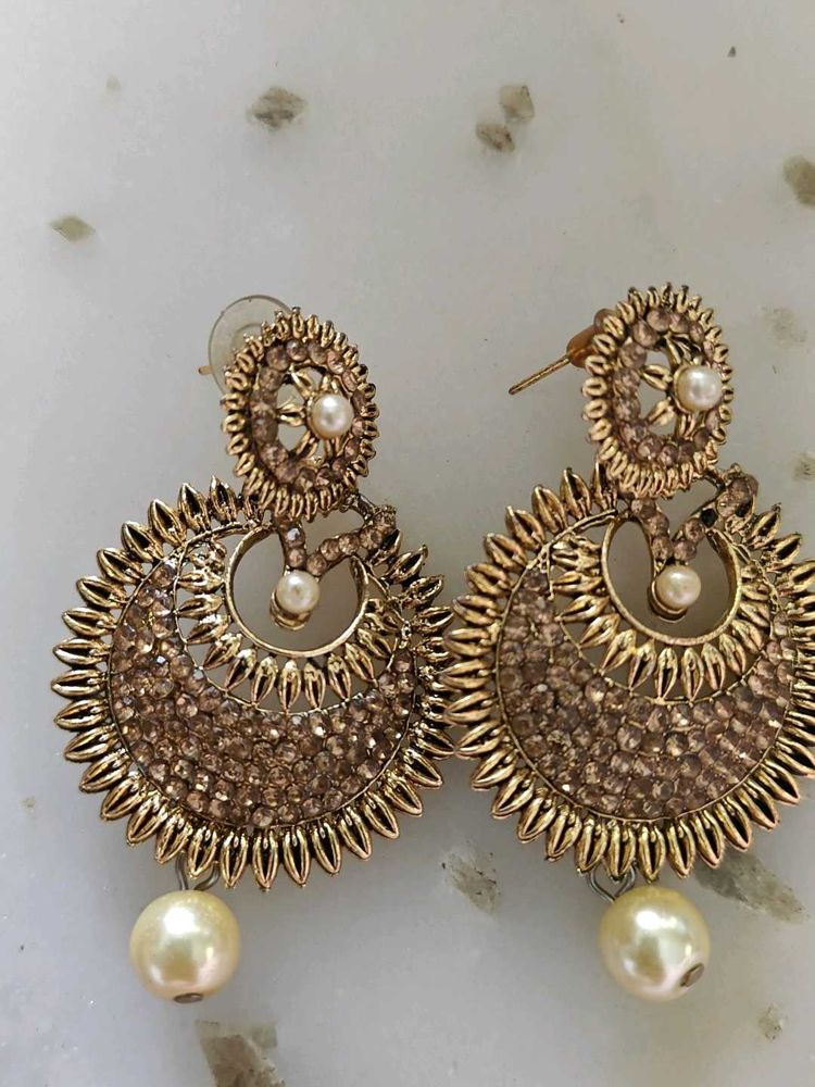 Exquisite Gold-Toned Jhumka Earrings