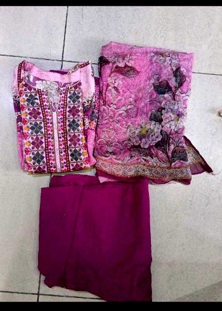 pink lawn cotton  suit set