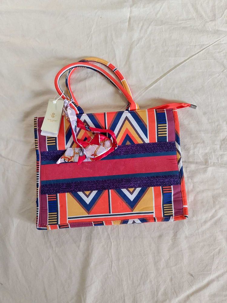 Vibrant Geometric Print Tote Bag