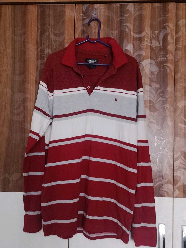 Men's Striped Long Sleeve Polo Shirt
