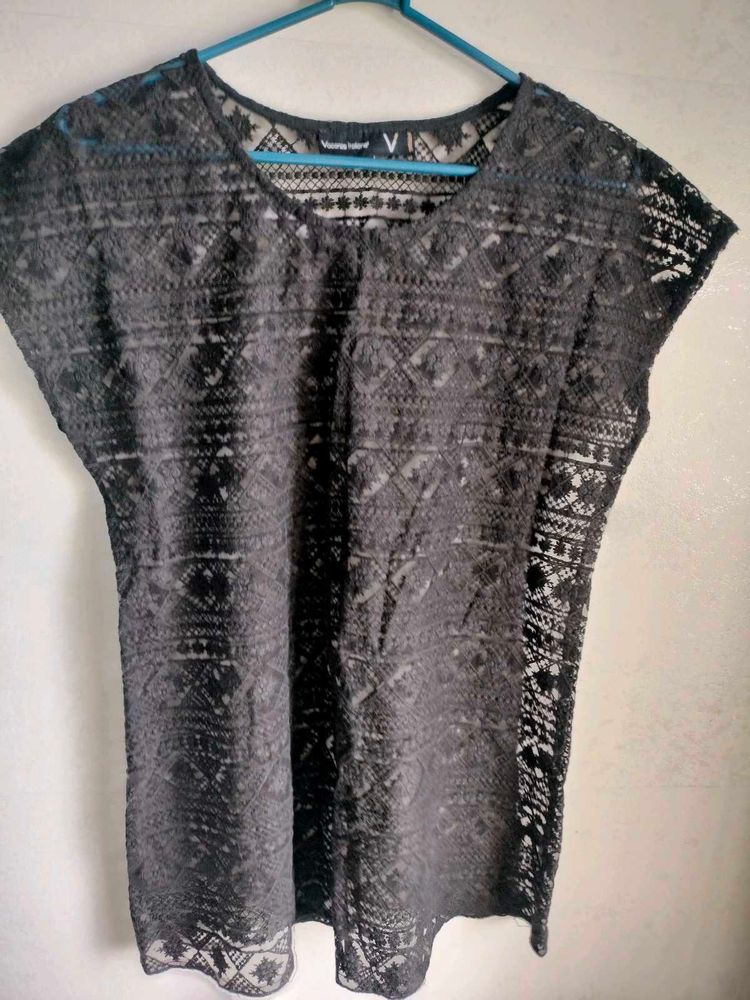 Black heavy net material Top