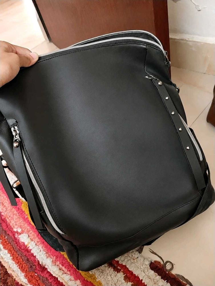 Stylish Black Faux Leather Tote Bag