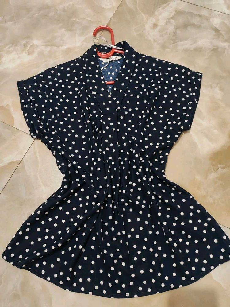 Navy Polka Dot Short Sleeve Dress