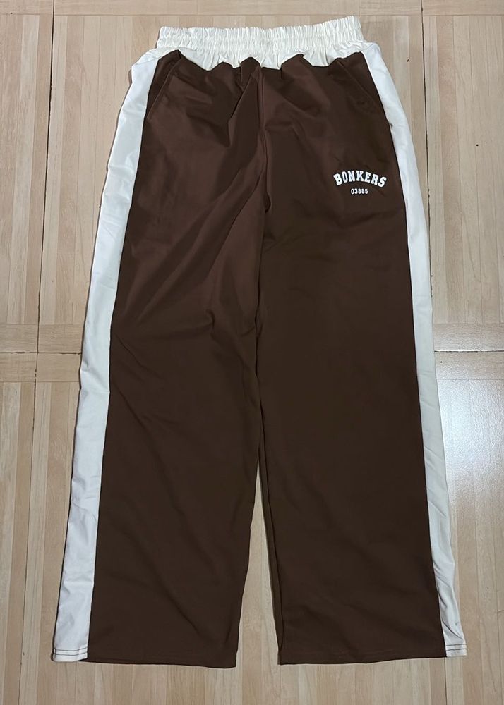 Brown &amp; White Striped Track Pants