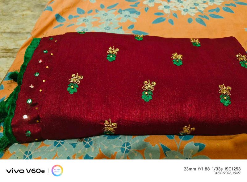 Beautiful Maroon Embroidered Saree