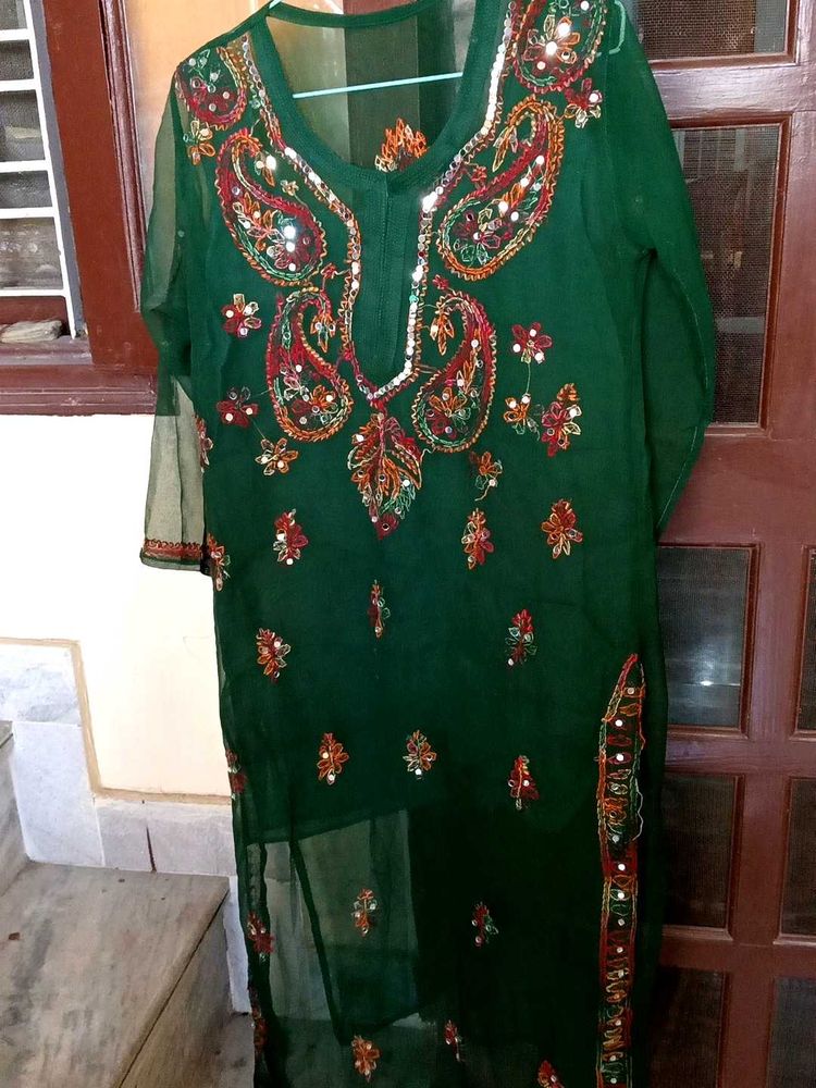 Embroidered Green Kurta