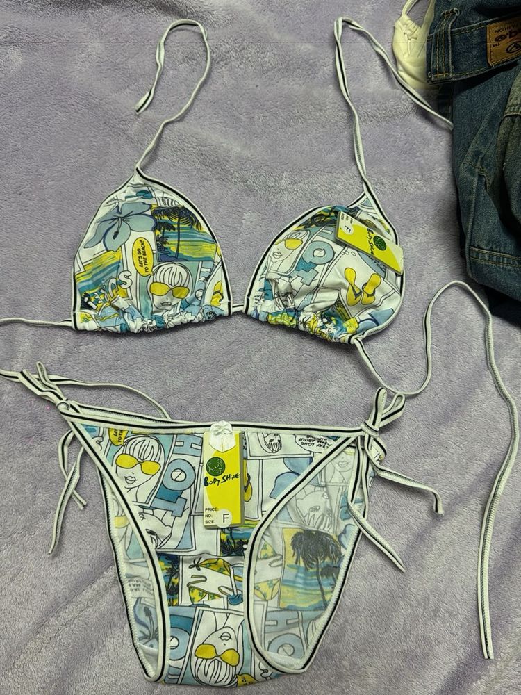 Cute Comic Print Bikini Set Free size