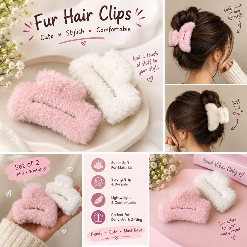 Cute Fluffy Fur Hair Clips (Set of 2)