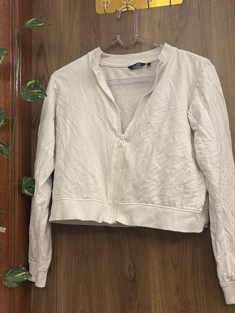 Cream Zip-Up Cropped Jacket