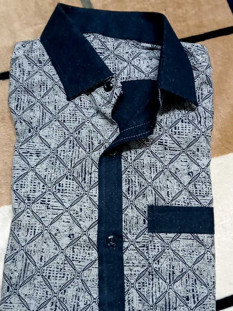 Vintage Geometric Print Button-Up Shirt