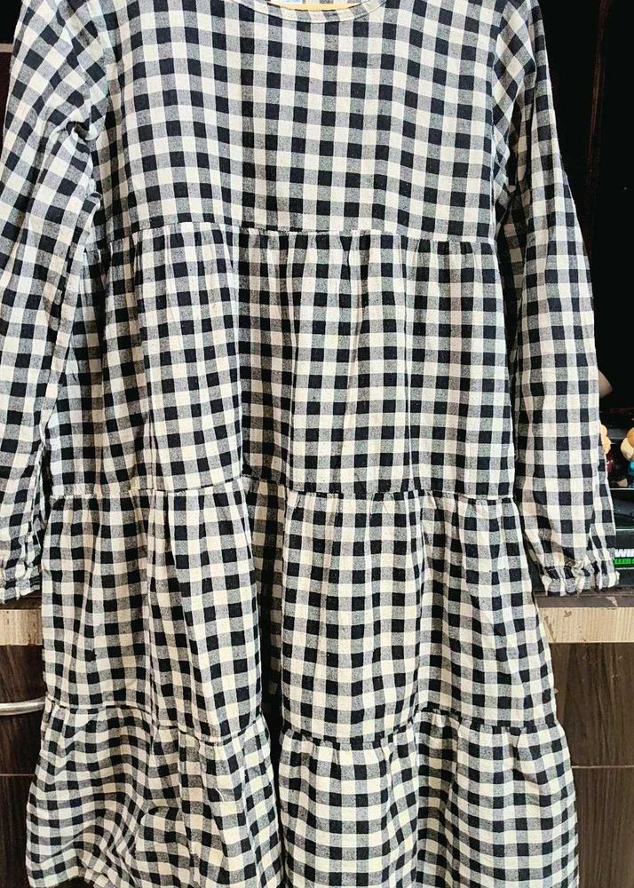 Black &amp; White Gingham Tiered Dress