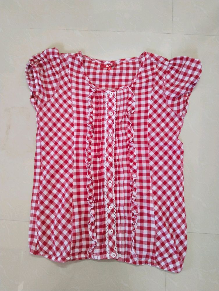 Red Color Checked top With Elastic