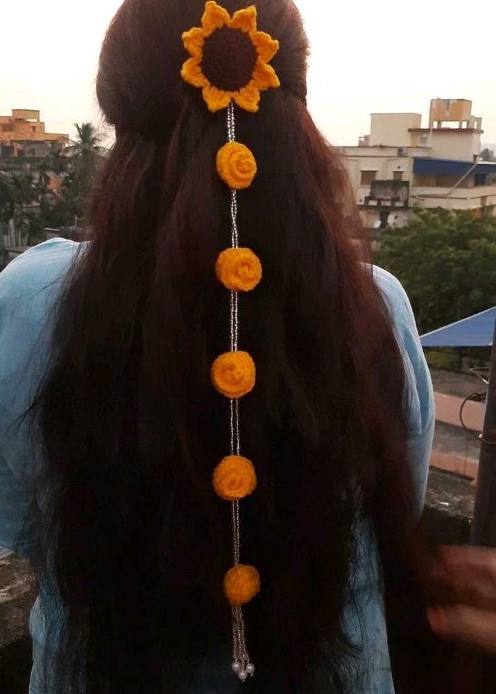 Handmade Crochet Sunflower Hair Clip