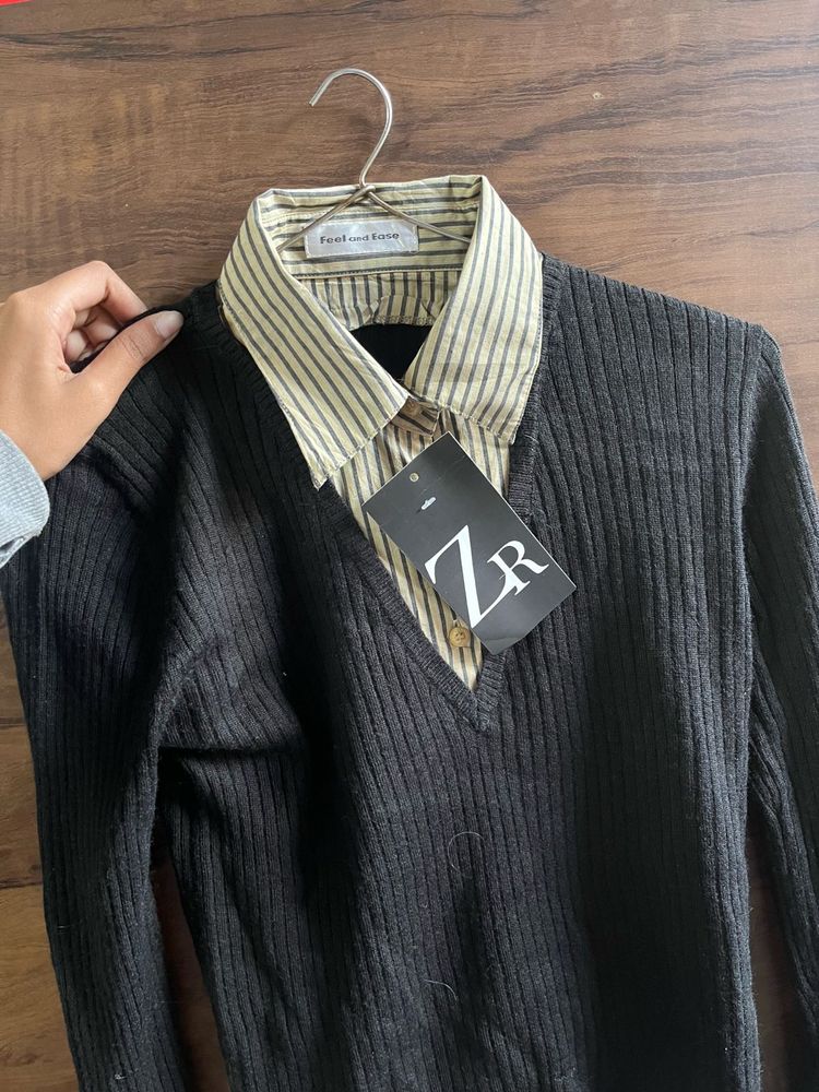 Shirt Attached Style Sweater.🖤