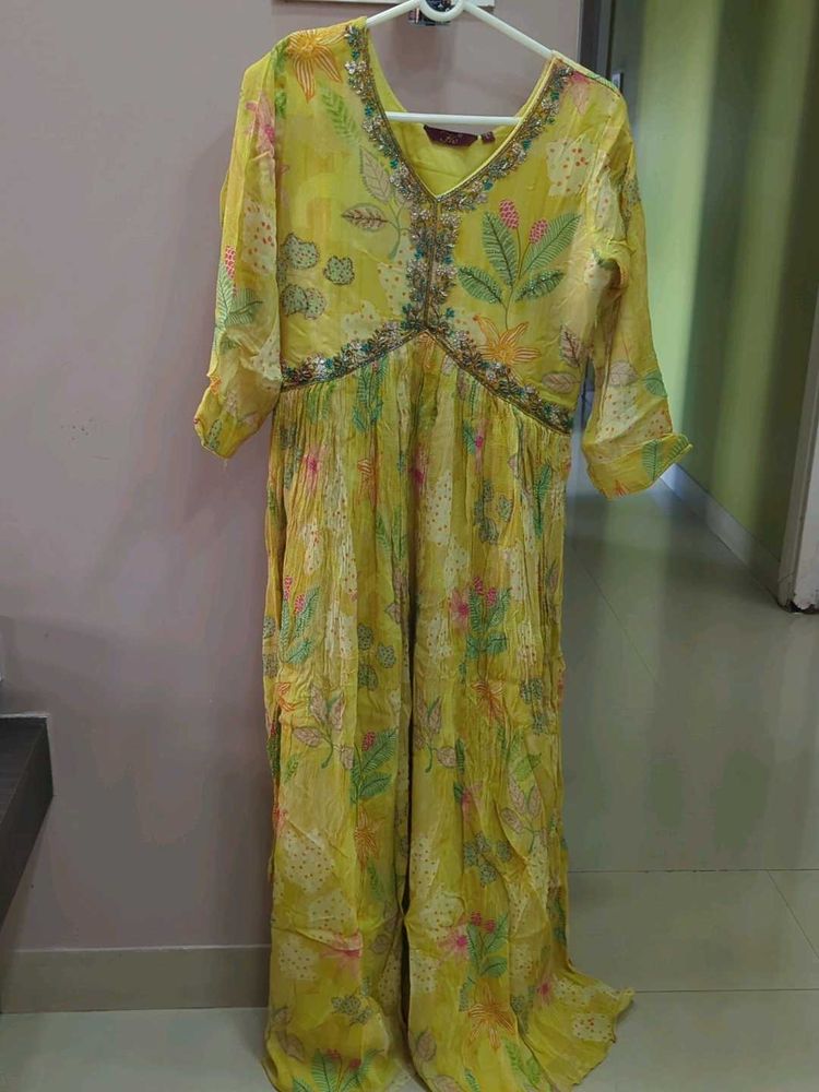 Yellow Floral Print Maxi Gown