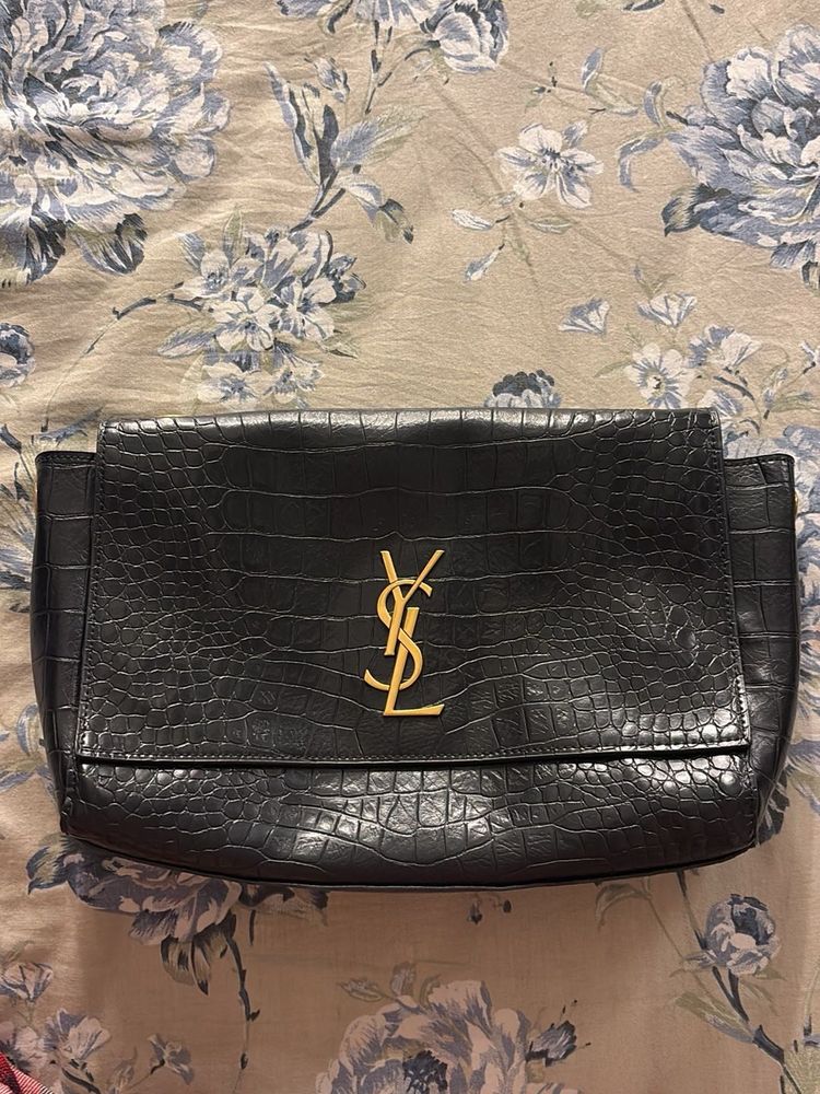 Yves Saint Laurent Black Croc Clutch