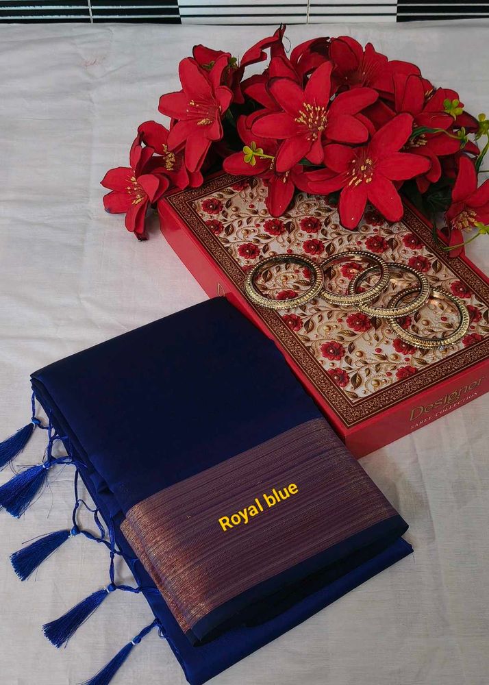 Elegant Royal Blue Saree with Tassels