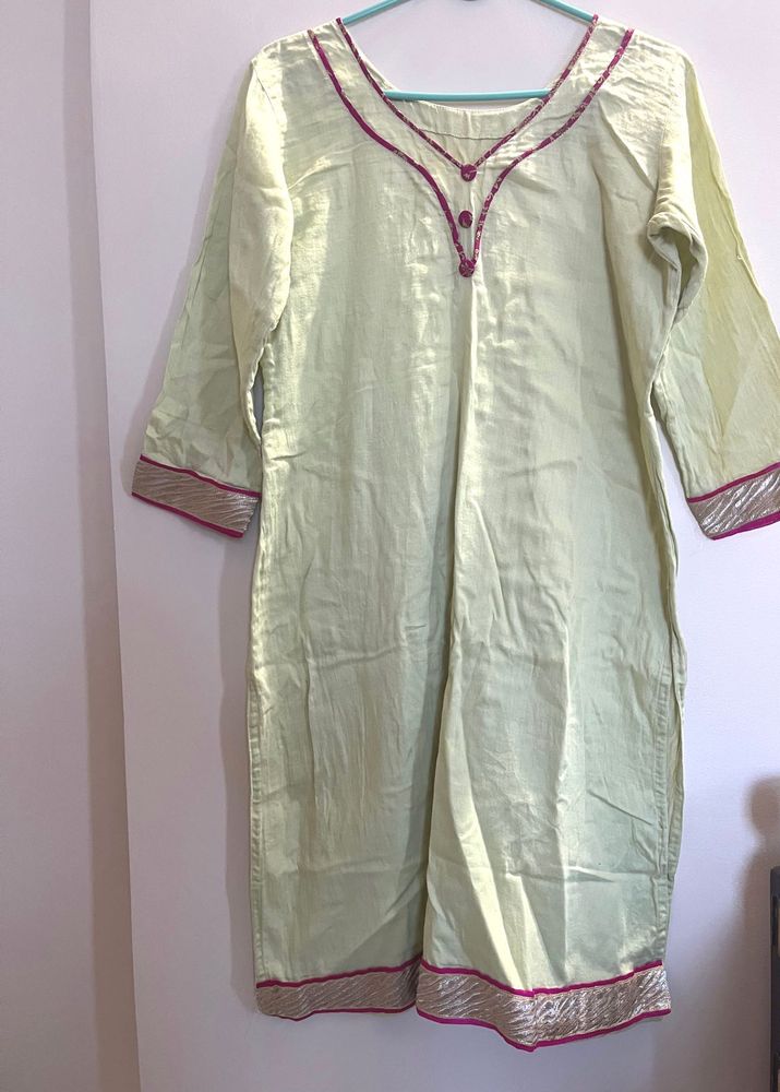Light Green Kurta with Pink Trim