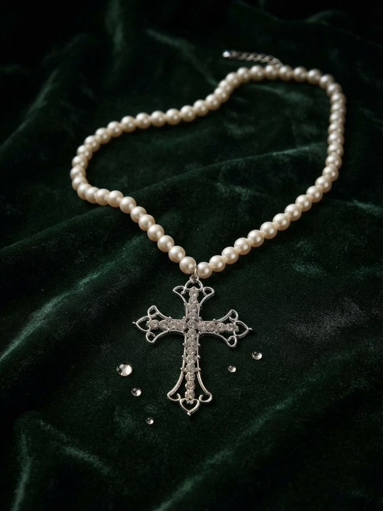 Elegant Pearl Necklace with Cross Pendant