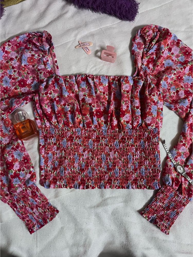 Floral Smocked Square Neck Top