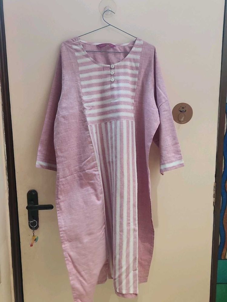 Pink Striped Cotton Kurta