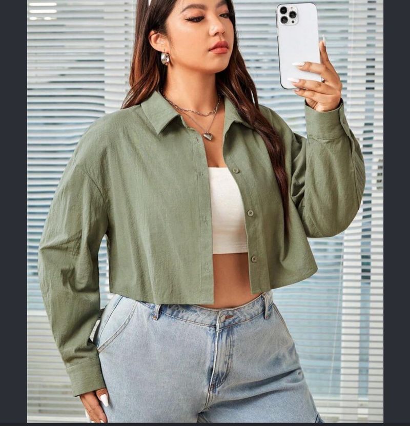 Cropped Green Button-Up Shirt